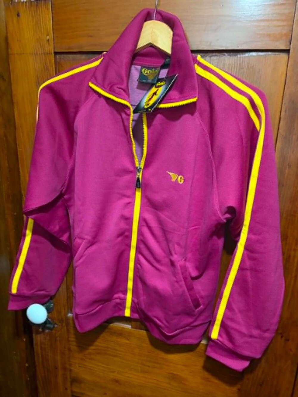 Gola Track Jacket Womens L Magenta Pink Yellow Stripe Retro Full Zip NWT Sporty